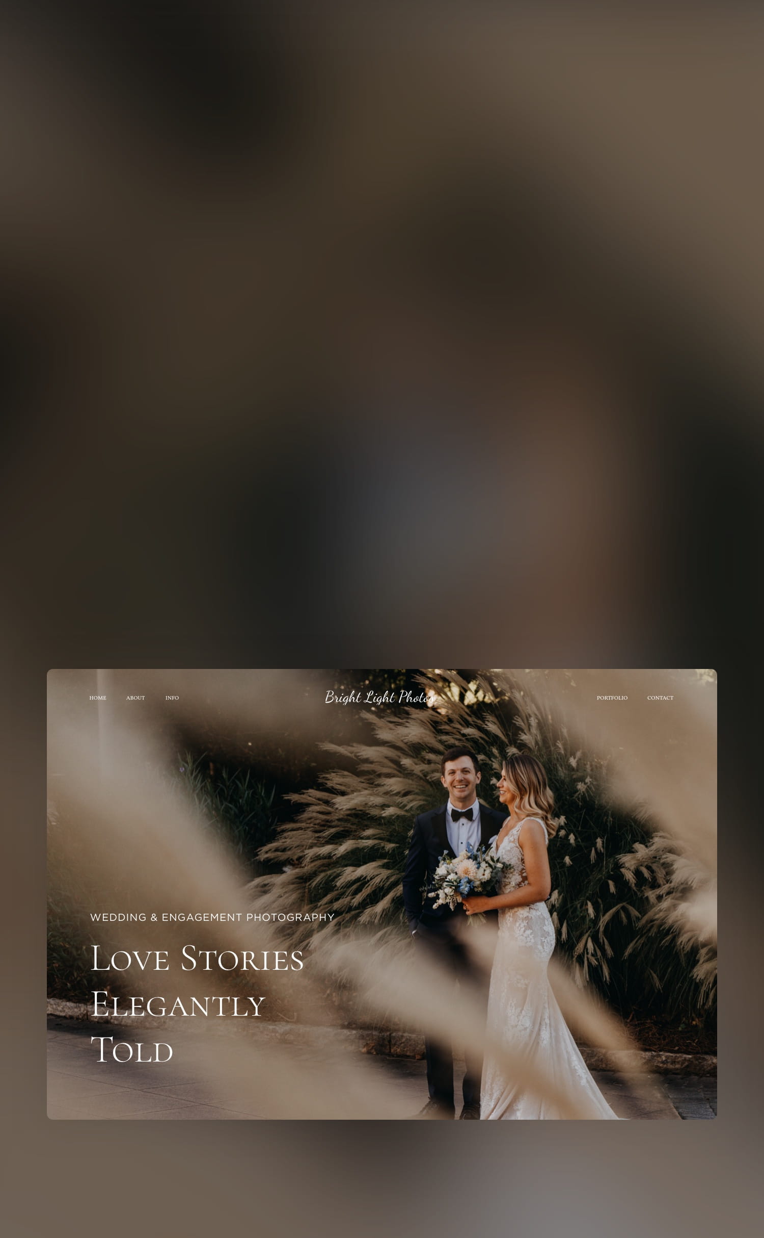 graphic showing a stunning wedding photography website created by zno website with happy bride and groom on hero