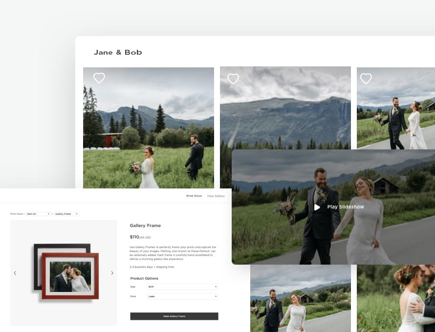 graphic showing the photography workflow: attract new clients with modern websites, book them with Zno Studio Manager, and impress them with Zno Gallery — all in one bundle of apps. 