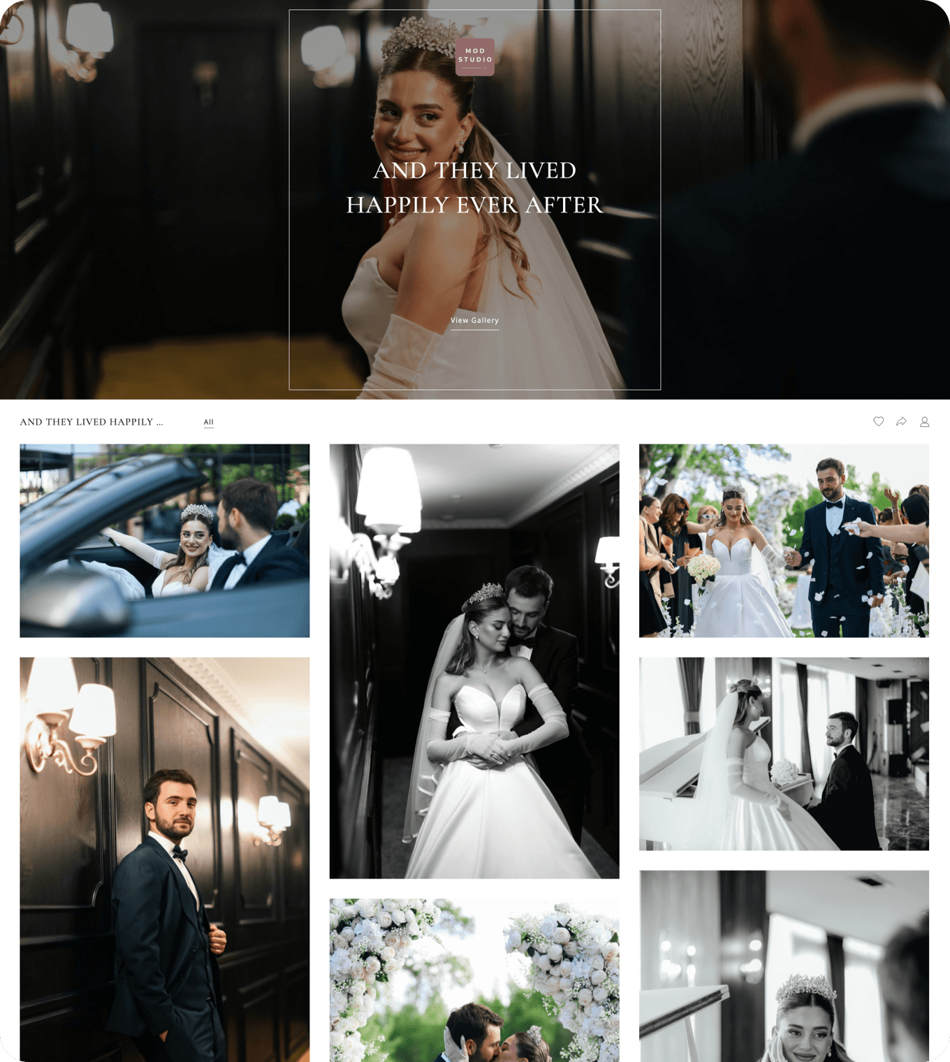 Wedding client photo gallery example in an online gallery for photographers
